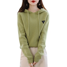 时尚女装秋冬新款粉色羊毛衫修身显瘦长袖连帽毛衣舒适保暖针织衫，女装羊毛衫，鑫之绒