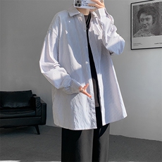 春夏条纹衬衫男长袖薄款痞帅高级感宽松慵懒风大码衬衣CS29003P45，男装衬衫，电商B312