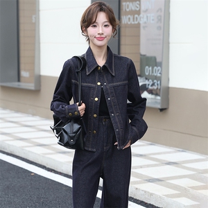 现货气质显瘦女装高级感24年新款秋季高端欧货牛仔喇叭腿裤两件套图片