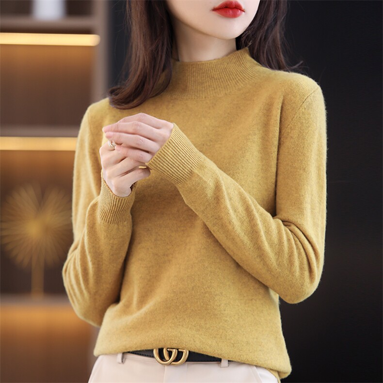 秋季修身显瘦百搭女安迪绒半高领针织打底衫,针织衫/毛衣,思牵羊绒
