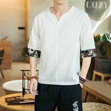 2021中国风夏季薄款棉麻短袖T恤男士大码盘扣上衣QT6005-TX78-P35，男装T恤，星座1112-5（原712-5）