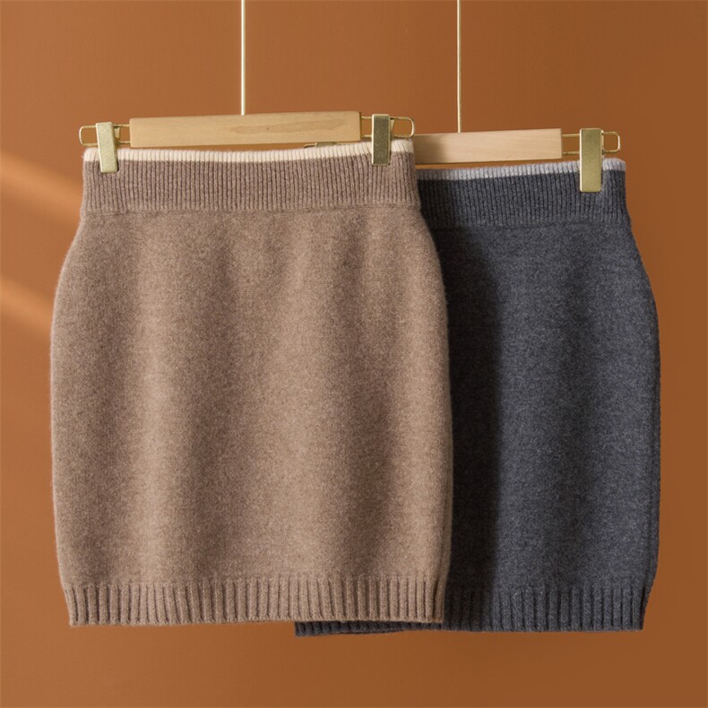 2025年秋季羊毛时尚百搭通勤简约3股加厚平面短裙，女装半身裙，西欧羊绒