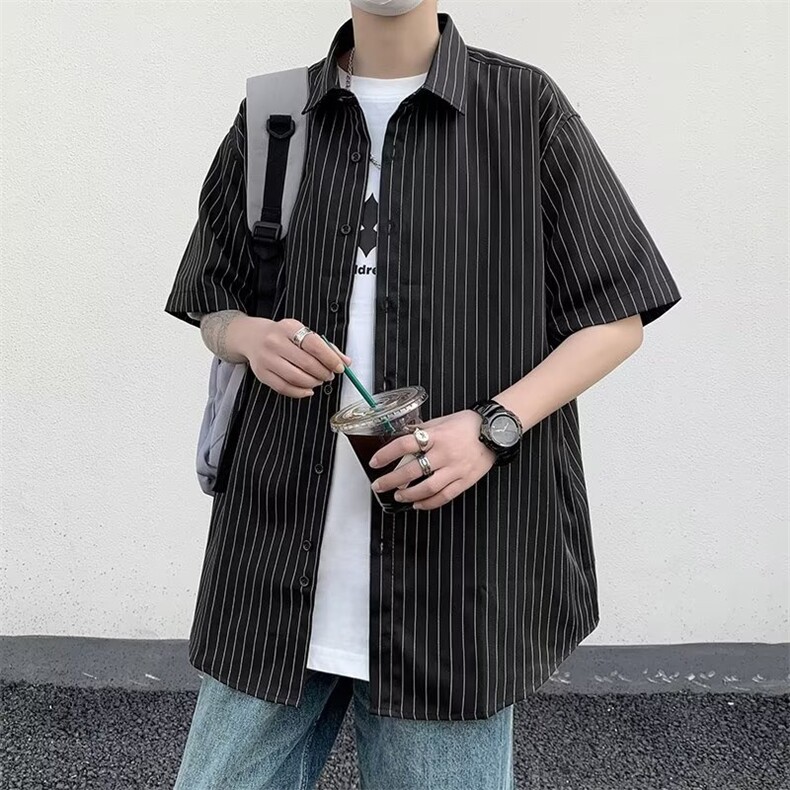 日系标准潮流五分袖时尚气质百搭衬衫文艺夏季新款男CS585P33,男装衬衫,星座410-2