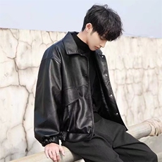 宽松韩版翻领机车服潮牌飞行员皮夹克外套潮1001-1-WJ27-P70，男装夹克，星座1001-1