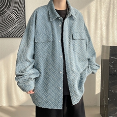 2025春新纯色翻领小香风外套男大码美式潮牌牛仔毛边夹克J528-P70，男装夹克，电商A001-1