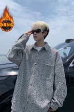 加绒衬衫男冬季新款港风宽松大码加厚小香风长袖衬衣JR70-P49，男装衬衫，星座214-3
