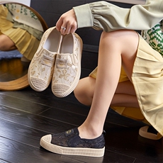 厚底渔夫鞋女2024夏季新款透气蕾丝小香风单鞋一脚蹬舒适百搭女鞋，女鞋单鞋，电商A223
