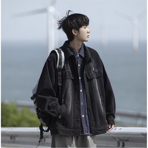 日系Cityboy复古绿色水洗牛仔外套男春秋季新款港风工装夹克 N331图片