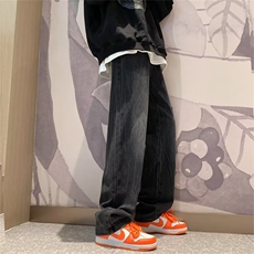 秋季复古直筒阔腿长裤高街宽松工装水洗黑色牛仔裤男K5461-P42，男装牛仔裤，星座512-2