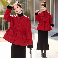 大货已出2025圣诞90羽绒服女冬新款收腰新中式淑女圆领中长款外套，女装羽绒服，依万里