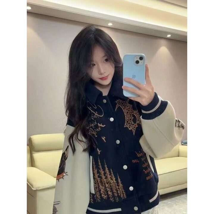 棒球服外套女2025春秋新款设计感小众休闲宽松夹克潮JK8010，男装夹克，星座516A