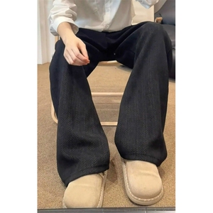 复古加绒休闲卫裤男秋冬季日系潮牌宽松直筒重磅加厚裤子 KR507图片