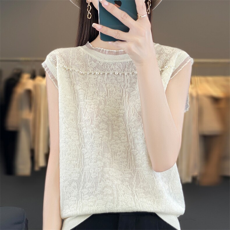 鄂尔多斯市真丝桑蚕丝短袖t恤女圆领提花薄款夏季新款冰丝针织衫，女装背心吊带，大美人包芯纱店