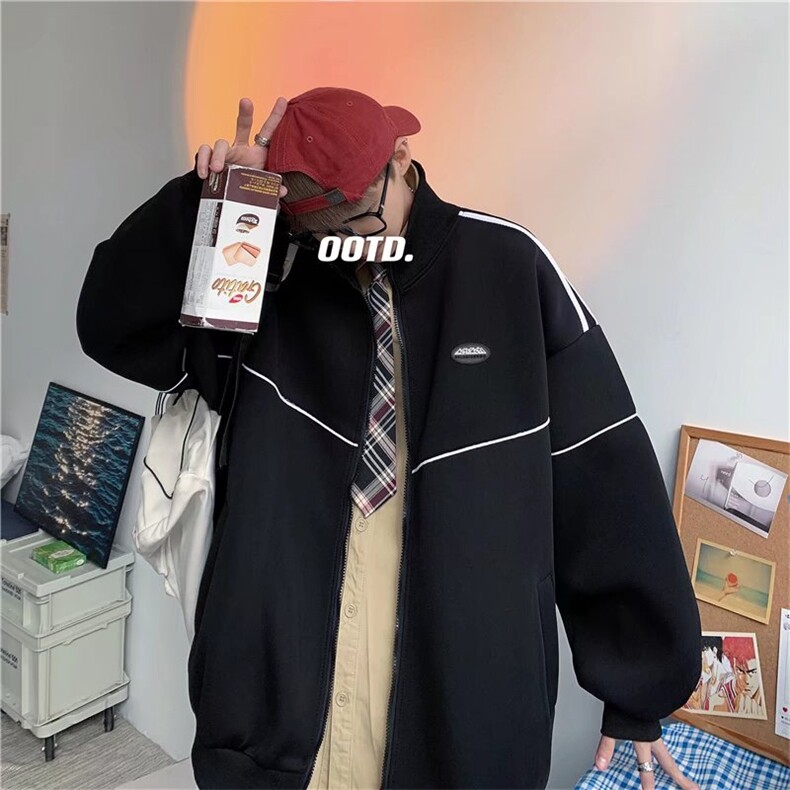白色棒球服男ins秋季潮流宽松立领上衣港风潮牌百搭运动夹克外套,男装夹克,星座1210-1