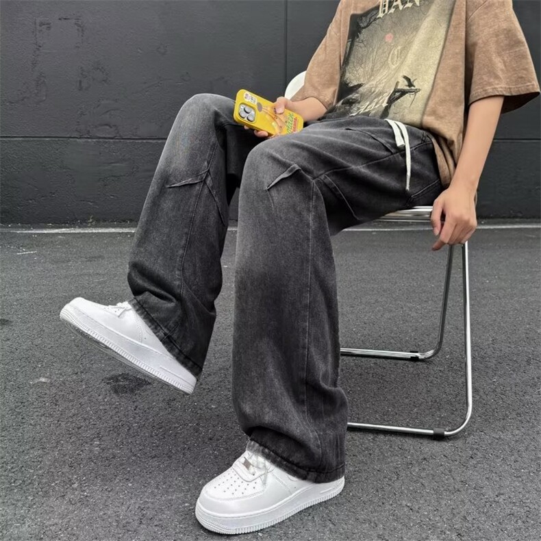 复古水洗做旧宽松直筒裤港风ins拖地阔腿牛仔裤子N7789,男装牛仔裤,星座1116A-1（原606A）