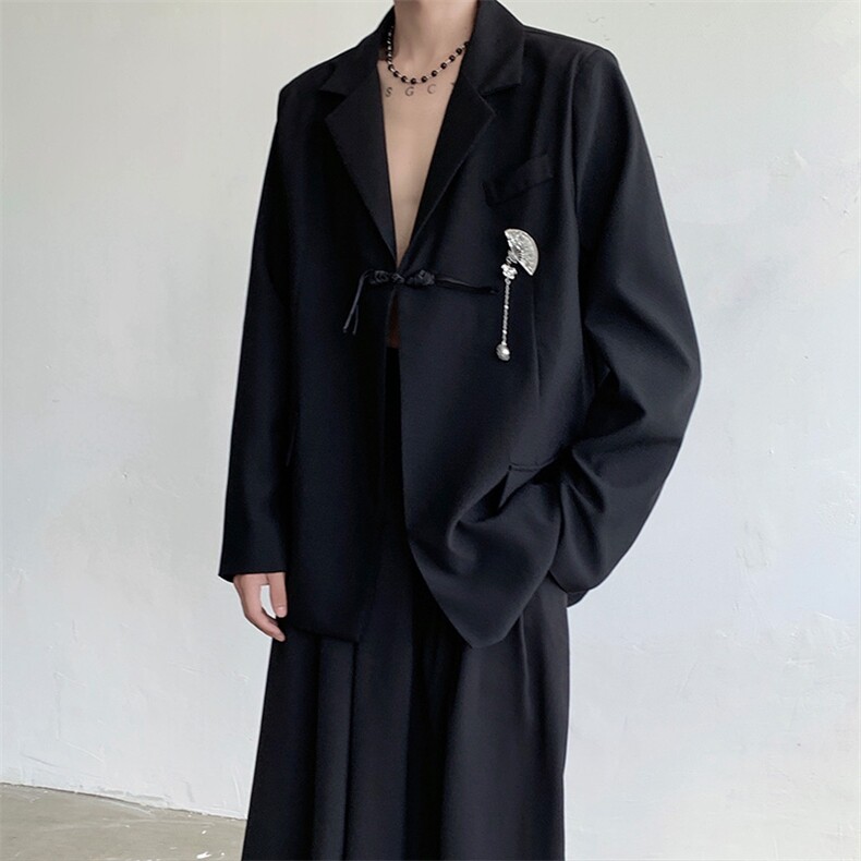 新中式金属配饰西装外套男女暗黑系宽松盘扣西服2377-P105,男装西服套装,星座512-1（原513-3）