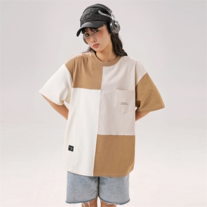 2024夏季新款男装日系潮牌纯棉拼色圆领宽松短袖休闲T恤T892-F55图片