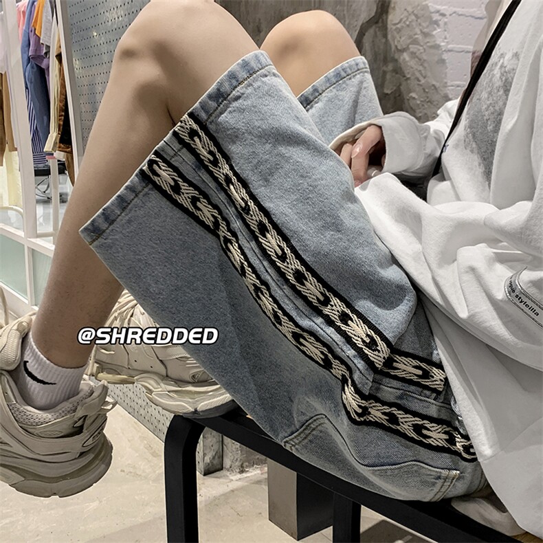 牛仔短裤夏港风新款拼接编制条纹休闲五分裤K5009B315P45控58,男装牛仔裤,电商B315
