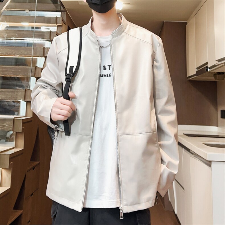 机车皮夹克休闲外套潮流上衣春季皮衣男立领男士A266-PY005-P85，男装皮衣，电商A266