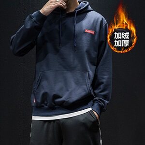 2021春季新日系大码黑墙纯色男潮牌连帽加绒卫衣W6061-P60图片