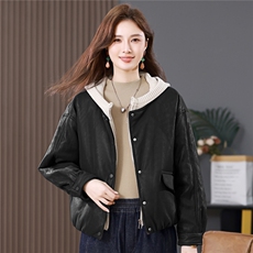 叶笙衣82596高级款针织连帽加棉皮衣，女装棉衣/棉服，叶笙衣