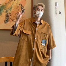 短袖衬衫夏季潮牌日系宽松潮流衬衣工装外套男生上衣服TT003-P40，男装T恤，星座911-3