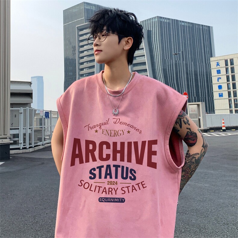 ！2025夏季新款男士麂皮绒无袖T恤百搭情侣背心TLBX25P18,男装T恤,电商B220
