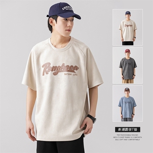 023夏季新款 麂皮绒字母刺绣宽松圆领短袖T恤 T2302-P35图片