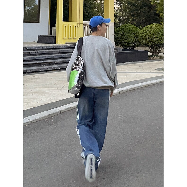 B221美式ins高街小众宽松三条杠运动牛仔裤LK23130-P60控78,男装牛仔裤,电商B221