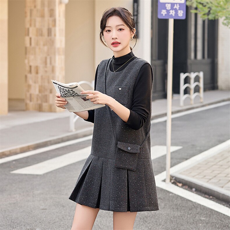 秋冬连衣裙女2024新款小个子小香千金风miu系黑色内搭背心裙穿搭,女装套装/套裙,盈茜