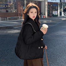 小香风大翻领短款羽绒服女2023冬季新款小个子白鸭绒保暖白色外套，女装羽绒服，2C081