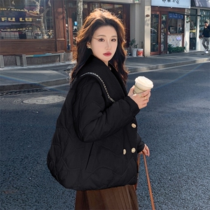 小香风大翻领短款羽绒服女2023冬季新款小个子白鸭绒保暖白色外套图片
