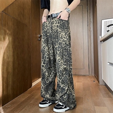 美式复古潮牌休闲裤2024夏季新款豹纹休闲长裤男现货K7894-P60，男装休闲裤，星座512-3