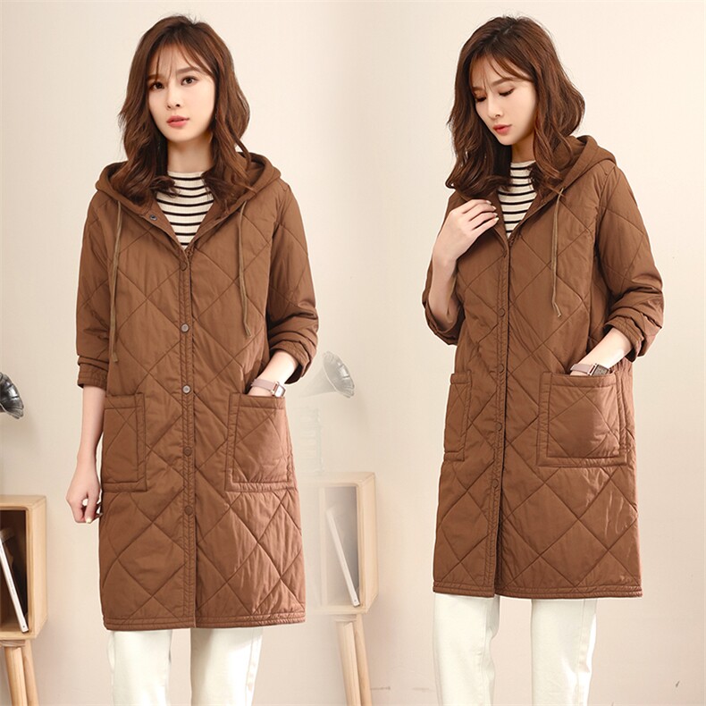 2021冬装新款中长款连帽菱形棉衣，女装棉衣/棉服，小林双子