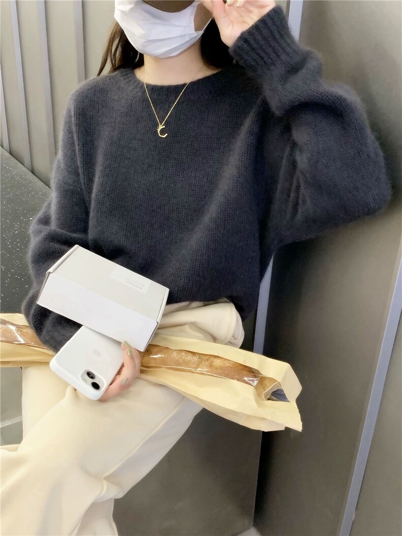 圆领羊毛衫女宽松软糯慵懒风羊毛时尚套头打底衫,女装羊毛衫,恩泰羊绒