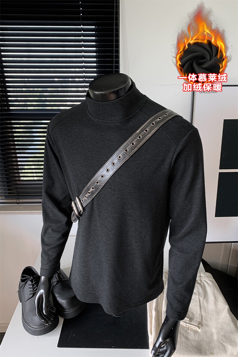 半高领一体慕莱绒350g重磅复古长袖T恤男T24527J加绒-特P35控68,男装T恤,电商A001