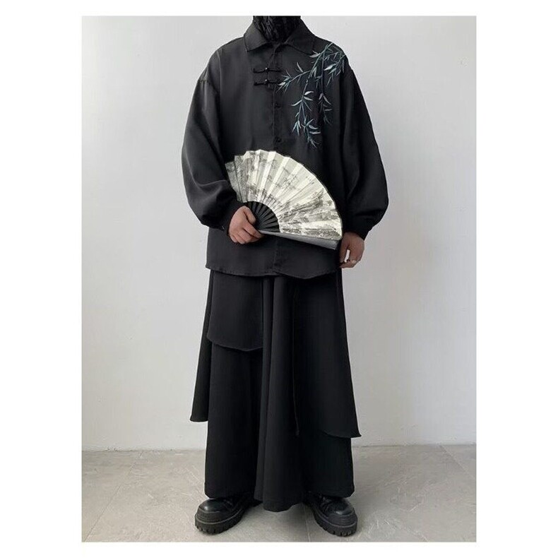 新中式风盘扣刺绣长袖衬衫男装设计感高级C318-P43,男装衬衫,星座1109-3