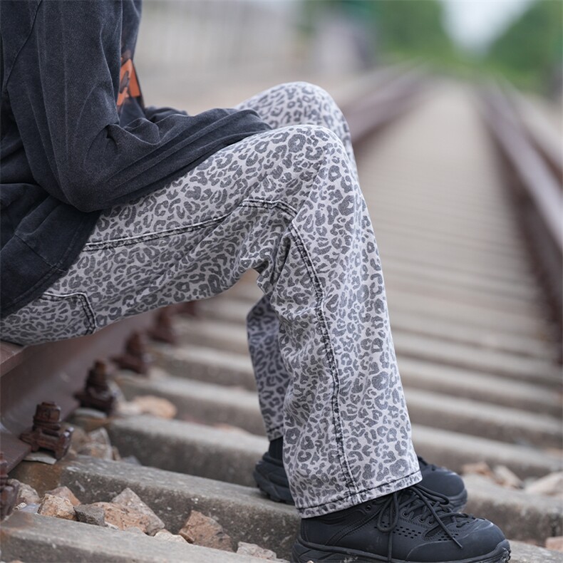 美式复古豹纹直筒百搭休闲男女牛仔裤XZ610A-1-1319-P55,男装牛仔裤,星座610A-1