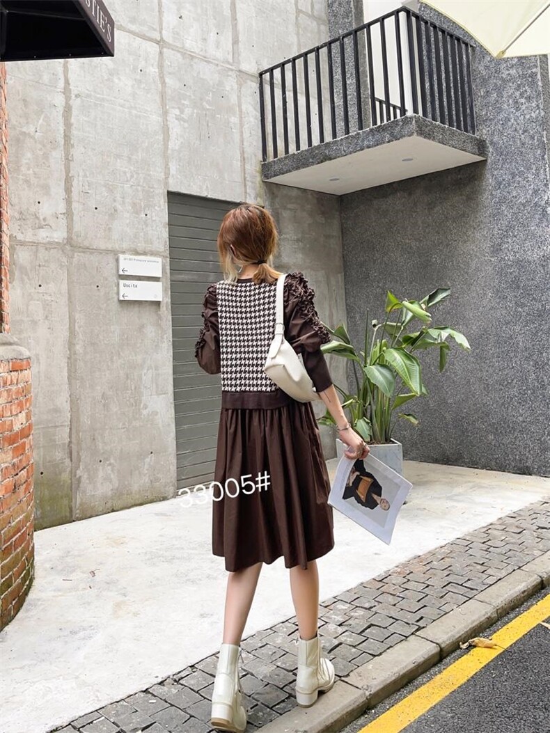 针织拼接连衣裙，女装连衣裙，千百莲