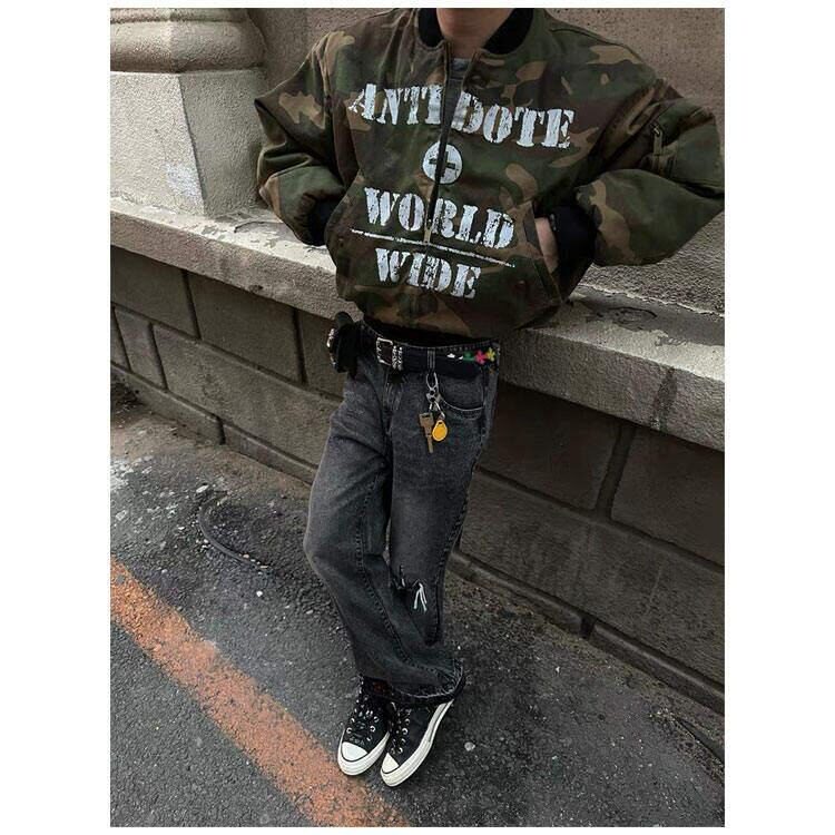 双面穿迷彩外套男款春秋季街头风棒球服美式高街飞行员夹克，男装夹克，四季星座505