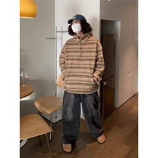 网络图，秋冬毛呢连帽卫衣男女日系潮牌宽松休闲XZ302B-1-B12P58，男装卫衣，星座302B-1