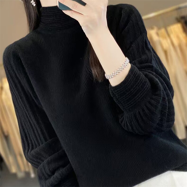 2025新款100%纯羊毛衫半高领女宽松长袖套头毛衣百搭羊绒针织上衣,针织衫/毛衣,萱芳婷羊绒