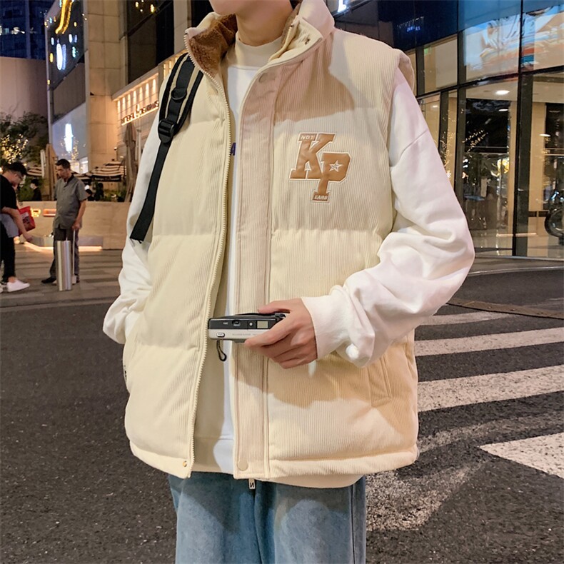 冬季新款港风PU皮贴布绣毛巾绣加绒加厚棉背心6618-P88,男装棉衣,星座914-3