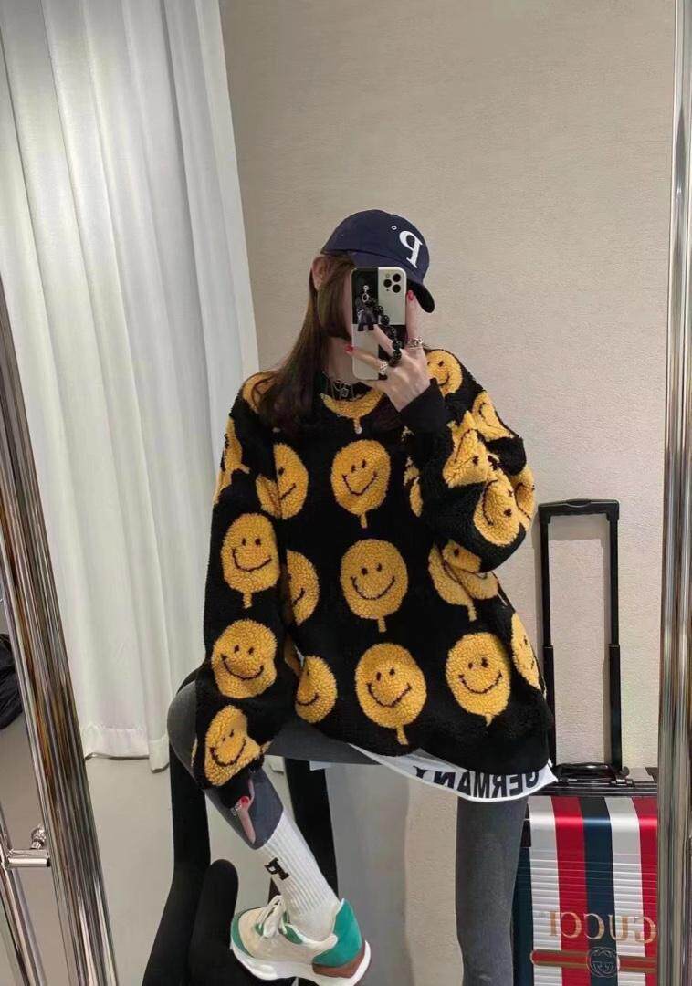 2021新款韩版时尚宽松羊羔毛加绒加厚卫衣，女装卫衣/绒衫，依露奇