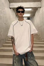 撞色插肩t恤衫男夏季美式高街hiphop短袖小领口线条设计感半袖衫，男装T恤，电商A102