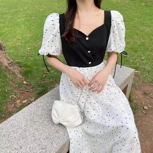 小波点拼接连衣裙，女装连衣裙，时尚秀衣阁