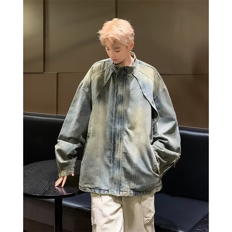 渐变扎染牛仔外套男秋季立领衣服春秋水洗做旧复古夹克N1229/P80,男装工装外套,星座506