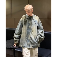 渐变扎染牛仔外套男秋季立领衣服春秋水洗做旧复古夹克N1229/P80，男装工装外套，星座506