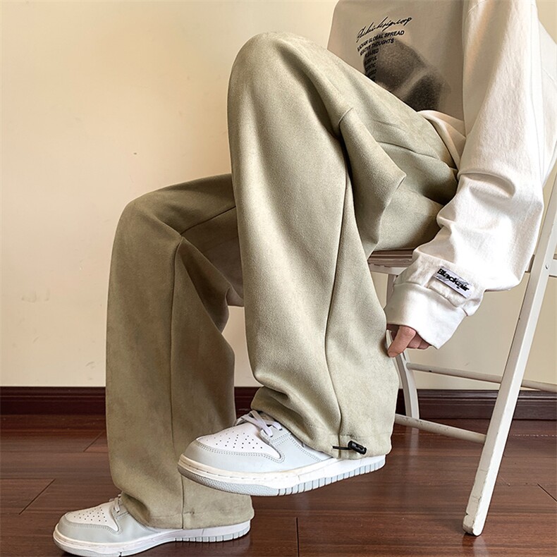 港风麂皮绒休闲裤男宽松直筒拖地裤束脚裤卫裤XZ214-8KP615P45,男装休闲裤,星座1204-3