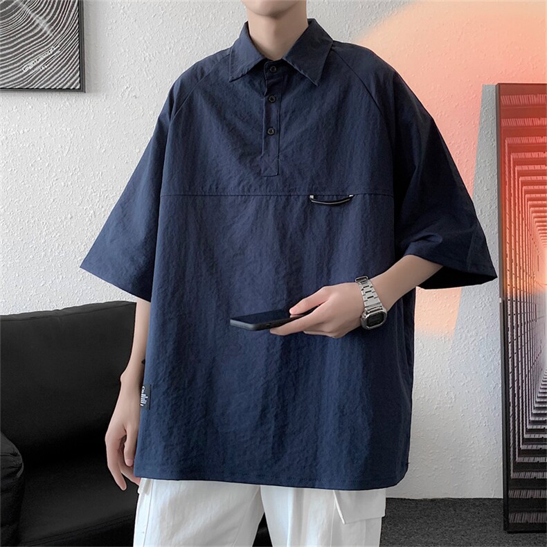 2023夏季复古短袖衬衫男工装宽松衬衣半袖C301P40藏青,男装衬衫,电商C323